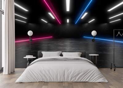 Beautiful composition of colored neon lights on a black background. 3d rendering image. Wall mural