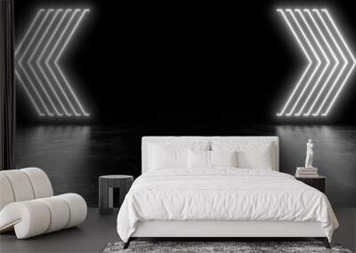 Beautiful composition of white neon lights on a black background. 3d rendering image. Wall mural