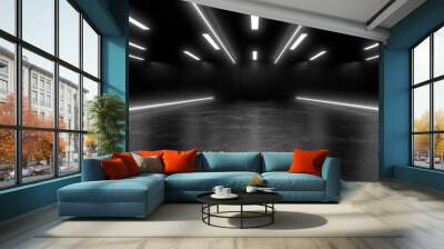 Beautiful composition of white neon lights on a black background. 3d rendering image. Wall mural