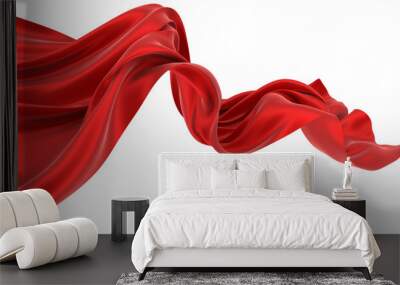 Beautiful flowing fabric of red wavy silk or satin. 3d rendering image. Wall mural