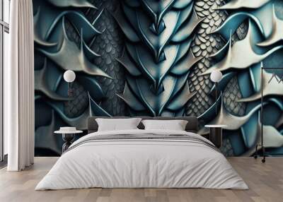 Close-up beast skin. Epic abstract leather wallpaper. Dragon scales close up. Beautiful fairy tale background. AI generative. Wall mural