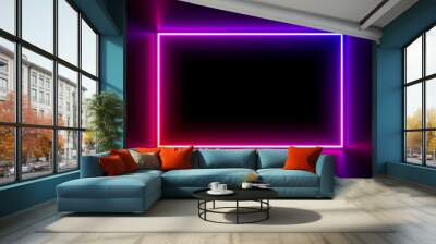 Multicolored neon lamps in a dark tunnel. Reflections on the walls. Wall mural