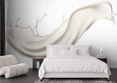 White milk or yogurt splash in wave shape isolated on white background. An element for creating collages for advertising and product presentations Wall mural