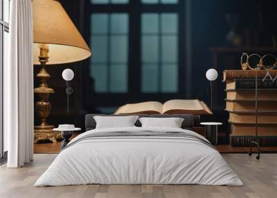 stack of books on the table Wall mural