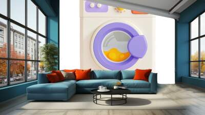 This image shows a 3D render of a washing machine model in colorful playful and minimalistic design Wall mural