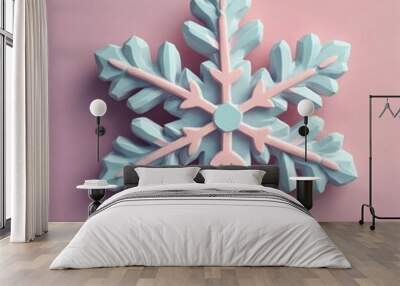 Twig and Nickel snowflake ornament on pink background Wall mural