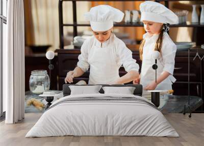 two girls make flour dough. Wall mural