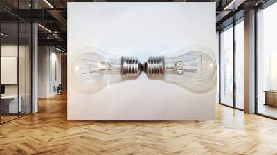 two incandescent lamps close-up on a white background Wall mural