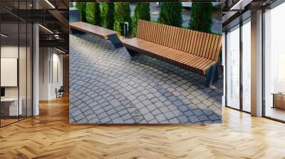 wooden seating in the park for outdoor recreation Wall mural