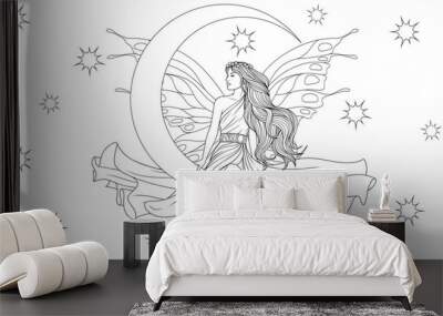 Fairy sits on a month Wall mural