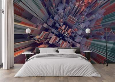 Abstract colored futuristic techno pattern. Digital 3d illustration Wall mural