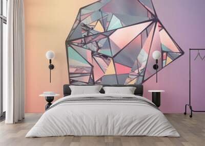 Polygonal crystal on colored backdrop. Abstract background for your design. 3d rendering Wall mural