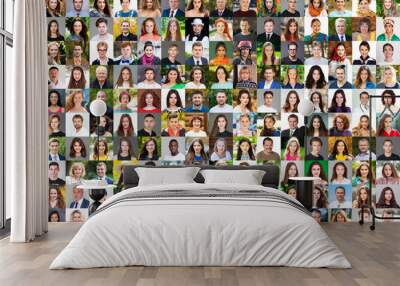 Collage of portraits of various people of different ages and genders Wall mural