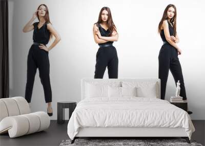 Collage three beautiful brunette women in a black blouse and pants Wall mural