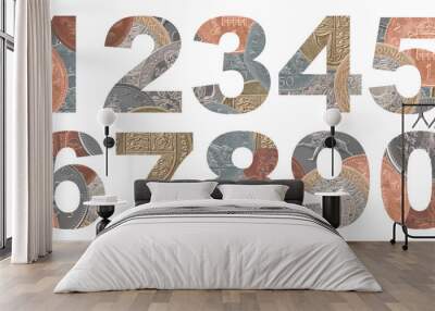 A set of numbers from coins Wall mural