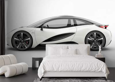 Side view of a modern hybrid car close up on a white background Wall mural