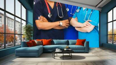 medicine professionals staff. people - doctor, nurse and surgeon. a group of faceless doctors. medical advertisement design. background wide promotional banner Wall mural