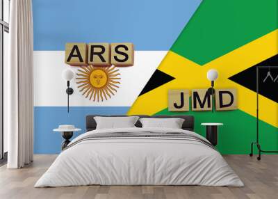 Argentina and Jamaica currencies codes on national flags background Wall mural