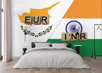 Cyprus and India currencies codes on national flags background Wall mural