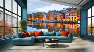 night city view of amsterdam, the netherlands Wall mural