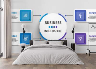  Business infographic design template with 4 options, steps or processes. Can be used for workflow layout, diagram, annual report, web design Wall mural