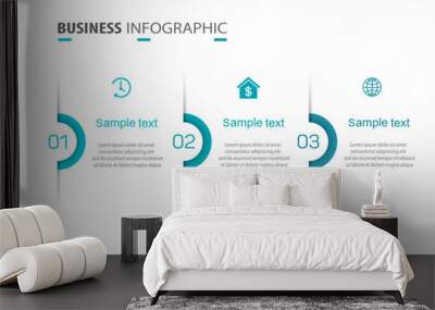 Business infographic design template with 3 options, steps or processes. Can be used for workflow layout, diagram, annual report, web design  Wall mural