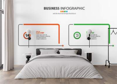 Business infographic design template with 4 options, steps or processes. Can be used for workflow layout, diagram, annual report, web design  Wall mural