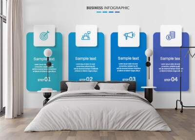 Business infographic design template with 4 options, steps or processes. Can be used for workflow layout, diagram, annual report, web design	 Wall mural