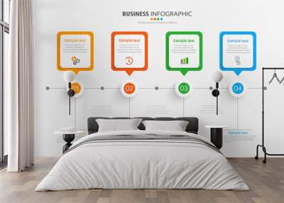 Business infographic design template with 4 options, steps or processes. Can be used for workflow layout, diagram, annual report, web design Wall mural