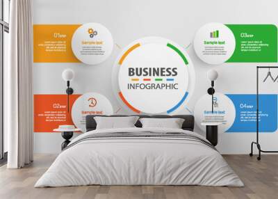 Business  infographic  template with 4 options, workflow, process chart. Can be used for workflow layout, diagram, annual report, web design, steps or processes  Wall mural