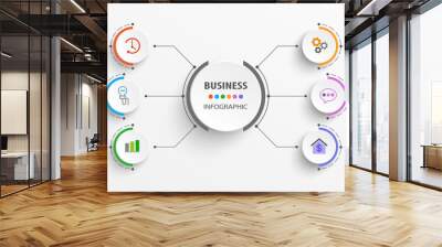 Business infographic vector design template  with  6 options, steps or processes. Can be used for workflow layout, diagram, annual report, web design  Wall mural