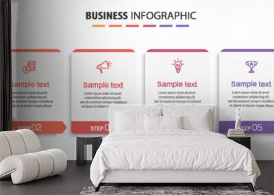 Business vector infographic design template with icons and 6 options or steps. Can be used for process diagram, presentations, workflow layout, banner, flow chart, info graph Wall mural