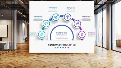 Circle business infographic design template with 6 options, steps or processes. Vector illustration Wall mural