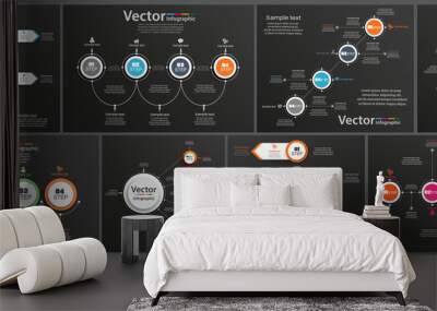 Collection of infographic on black background can be used for workflow layout, diagram, number options, web design. Infographic business concept with options, parts, steps or processes. Vector Eps 10 Wall mural