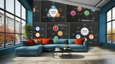 Collection of infographic on black background can be used for workflow layout, diagram, number options, web design. Infographic business concept with options, parts, steps or processes. Vector Eps 10 Wall mural