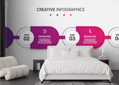 Infographic design template with 4 options, steps or processes. Can be used for workflow layout, diagram, annual report, web design  Wall mural