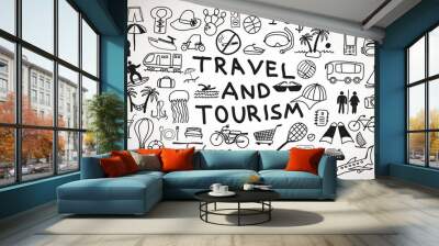 Travel and tourism hand drawn icons and doodles Wall mural