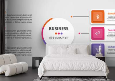 Vector minimal Infographic design template with icons and 3 options or steps. Can be used for process diagram, presentations, workflow layout, banner, flow chart, info graph Wall mural