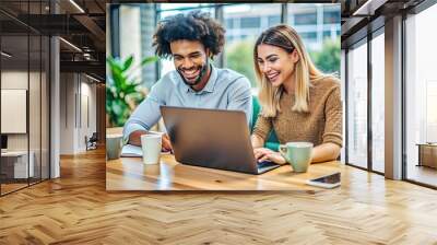 creative two young people using laptop generative ai Wall mural