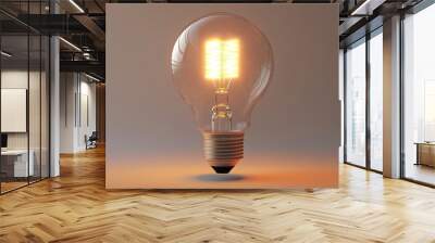 Glowing Light Bulb on a Brown Background Wall mural