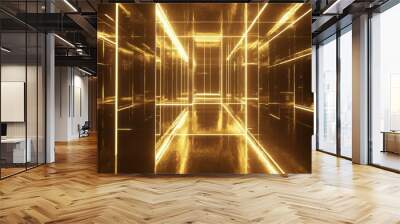 Golden Grid: A Glowing Abstract Wall mural