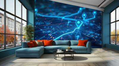 Navigation Route on Digital City Map Wall mural