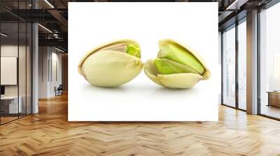 Two Pistachio Nuts Isolated on White Background Wall mural