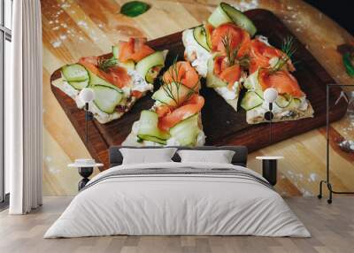 Elegant Fusion: Bread With Smoked Salmon, Cucumber, and Dill Wall mural