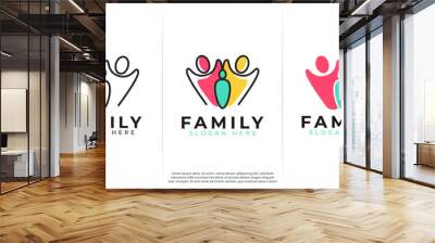 Family logo design. People symbol with three style for family care and community Wall mural