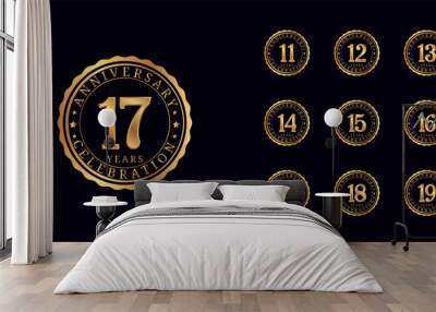 Luxury anniversary logo. Birthday celebration symbol with emblem or badge concept for age celebration moment Wall mural