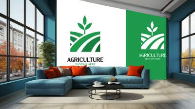 Nature logo design with agriculture field and plant concept Wall mural