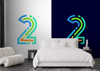 Number 2 digital logo with colorful line Wall mural