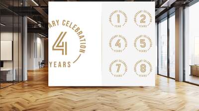 Set of anniversary logo design. 1, 2, 3, 4, 5, 6, 7, 8, 9, birthday symbol with minimalist style Wall mural