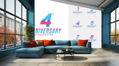 Set of anniversary logo with pop color for happy moment. Sport and digital concept celebration year vector template Wall mural